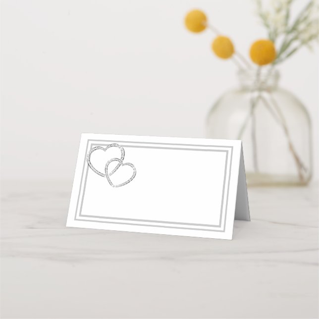 Carte De Placement Nom plié Place Card-Deux Coeurs (Devant)