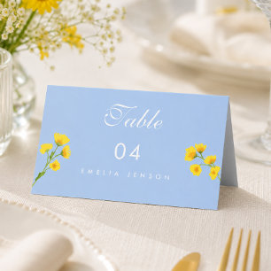 Carte De Placement Nombres de table de mariage au bouton d'or bleu et