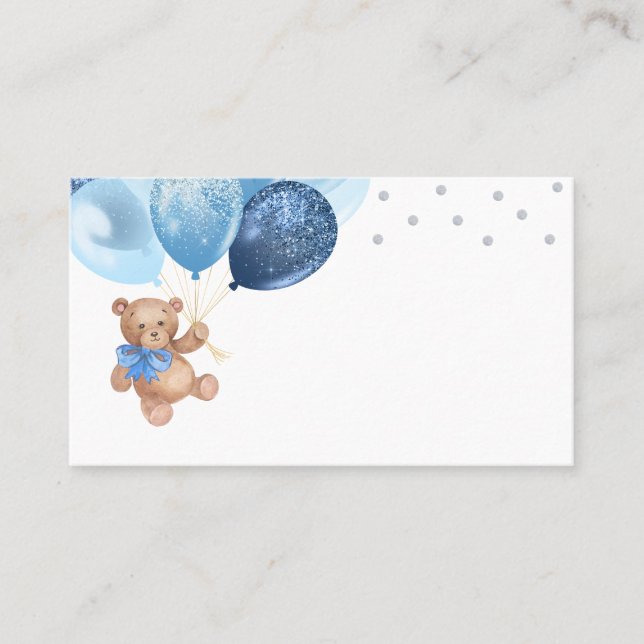 Carte De Placement Nounours Bleu Ballons Argent Fête de Naissance de  (Devant)