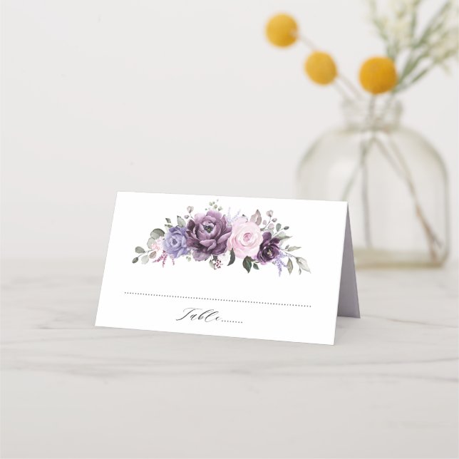 Carte De Placement Nuances de pourpre Dusty fleurs Moody Floral Maria (Devant)