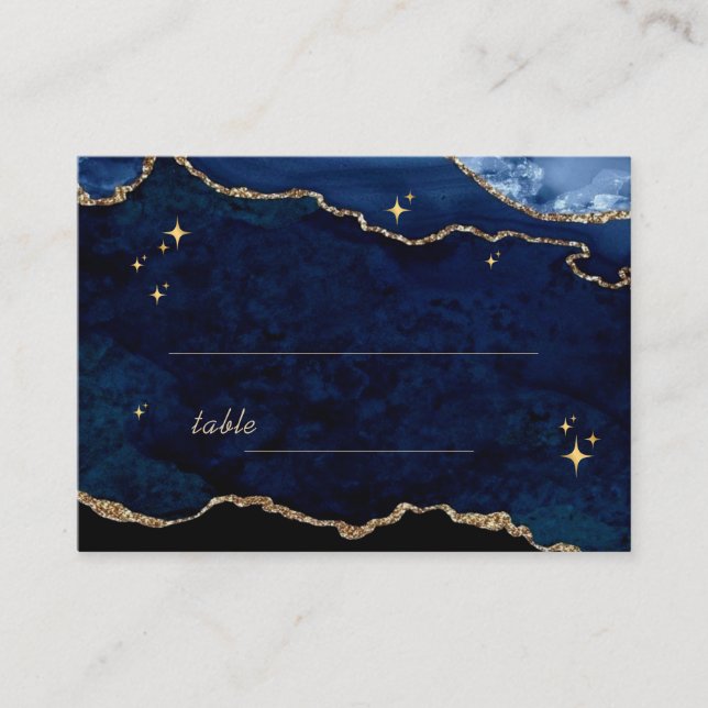 Carte De Placement Nuit céleste Navy Bleu Or Mariage  (Devant)
