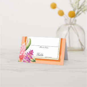 Carte De Placement Numéro de siège de table corail orange floral trop