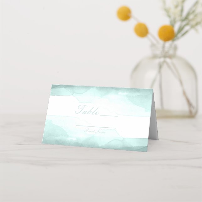 Carte De Placement Numéro de table aquarelle vert écume de mer (Devant)