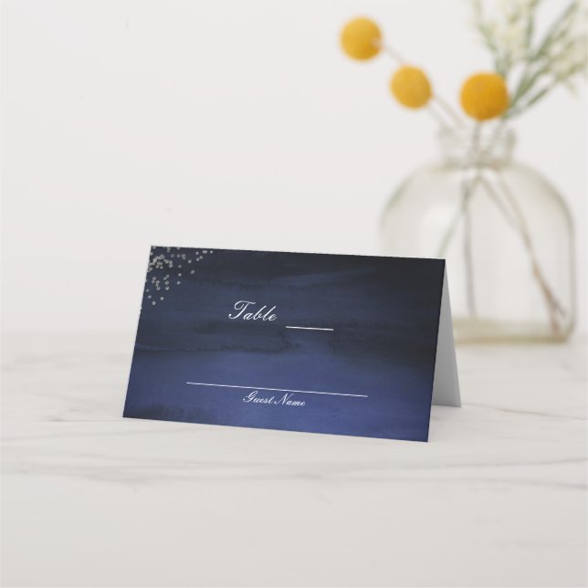 Carte De Placement Numéro de table argent bleu aquarelle moderne (Dos)