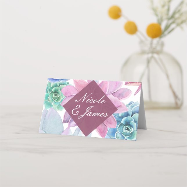 Carte De Placement Numéro de table chic moderne avec succulentes Fies (Devant)