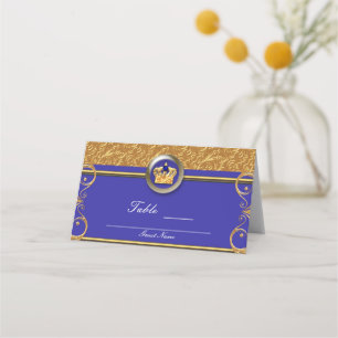 Carte De Placement Numéro de table de fête couronne bleu royal et or