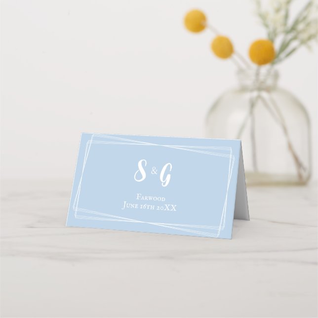 Carte De Placement Numéro de Table de Mariage Bleu Clair Nom Personna (Dos)