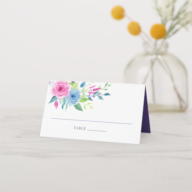 Carte De Placement Numéro de table de mariage floral aquarelle violet (Devant)