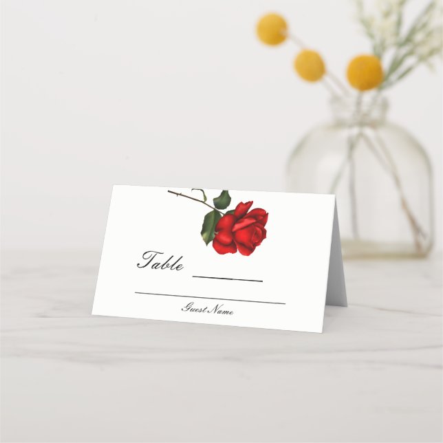 Carte De Placement Numéro de table de mariage floral Rose Rouge Éléga (Dos)
