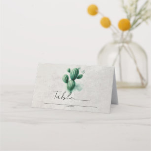 Carte De Placement Numéro de table de mariage gris cactus vert aquare