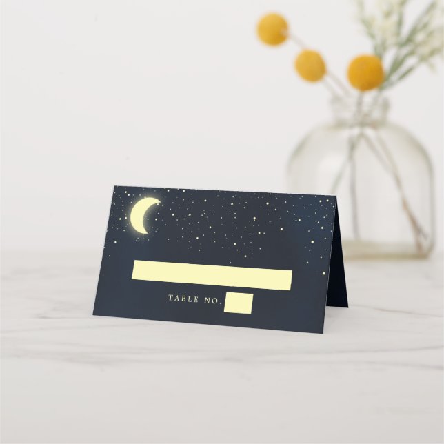 Carte De Placement Numéro de table de mariage Navy Moon Stars céleste (Devant)