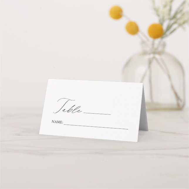 Carte De Placement Numéro de table de Mariage noir et blanc minimal (Devant)