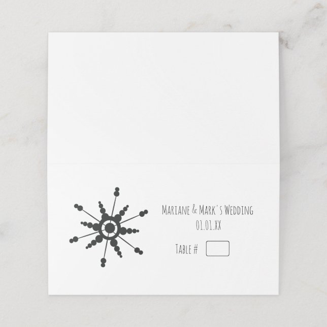 Carte De Placement Numéro de table de mariage simple flocon de neige  (Extérieur déplié)
