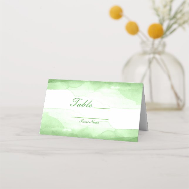 Carte De Placement Numéro de table de teinture verte claire aquarelle (Devant)