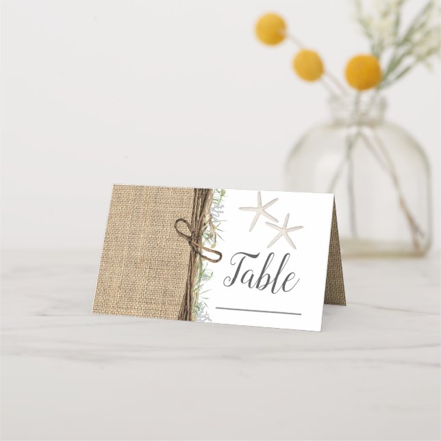 Carte De Placement Numéro de table en toile de jute étoile de mer pla (Dos)