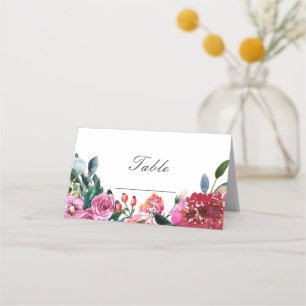 Carte De Placement Numéro de table floral vintage aquarelle rose vert