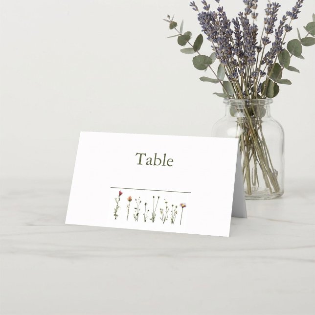 Carte De Placement Numéro de table mariage de fleurs sauvages (Wild flowers wedding table number place card.)