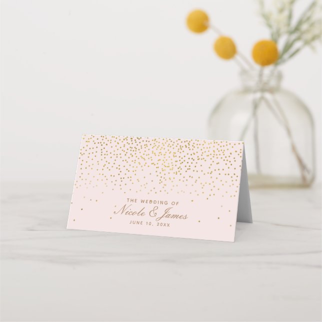 Carte De Placement Numéro de Table Moderne Rose Poudré & Confettis Do (Devant)