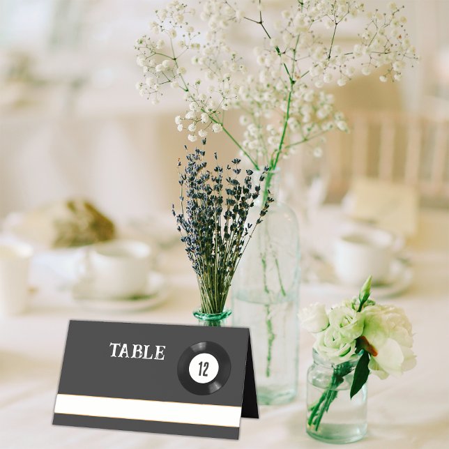 Carte De Placement Numéro de table vinyle noir et blanc rétro (Créateur téléchargé)