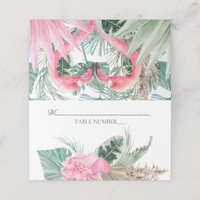 Carte De Placement Numéro de tableau Flamant rose rose Fleurs tropica (Extérieur déplié)