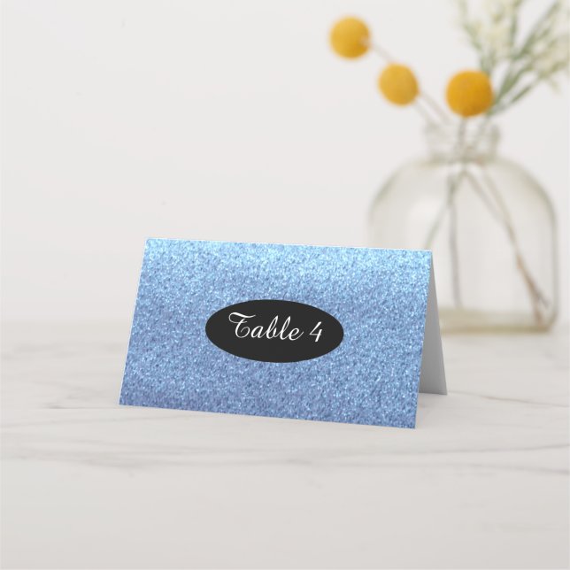 Carte De Placement Numéros de table à paillettes fausses bleues (Devant)