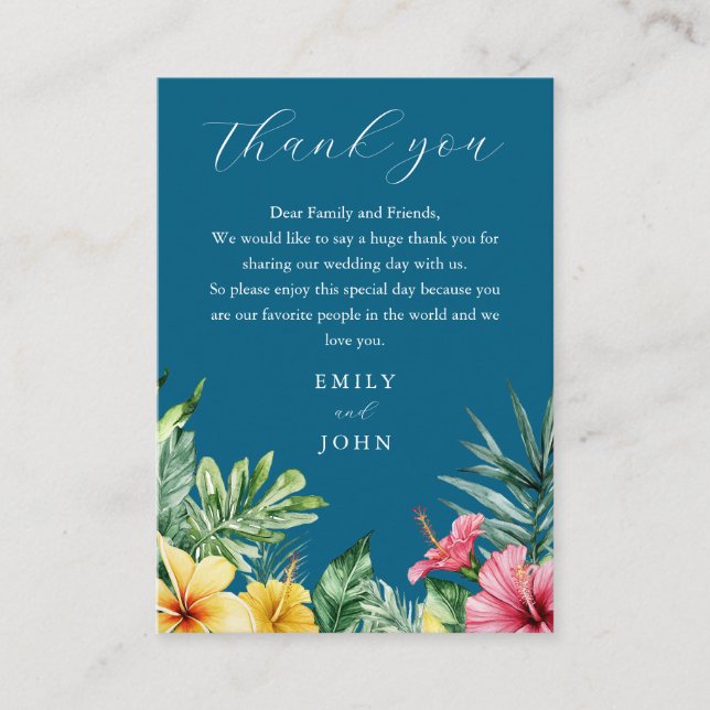 Carte De Placement Océan Blue Tropical Flowers Mariage Merci (Devant)