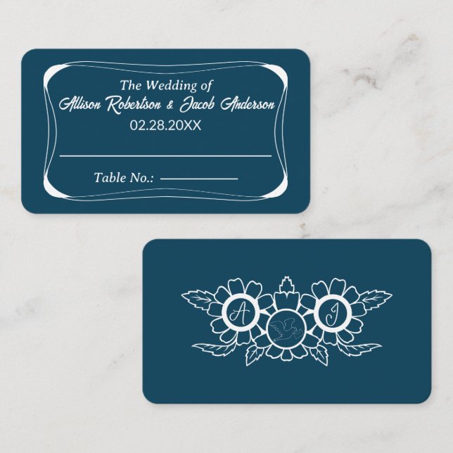 Carte De Placement Ocean Blue & White Mariage Table Numéro de la cart (Devant / Derrière)