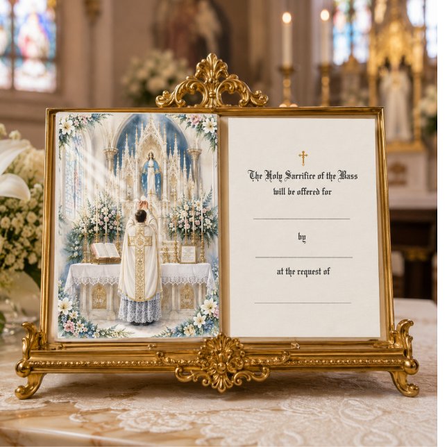 Carte De Placement Offrande de messe catholique des prêtres à l'autel (Créateur téléchargé)