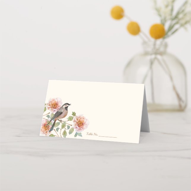 Carte De Placement Oiseau dans des fleurs de mariage (Devant)