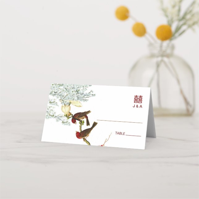 Carte De Placement Oiseaux & Fleurs Mariage chinois Place + Carte Men (Devant)