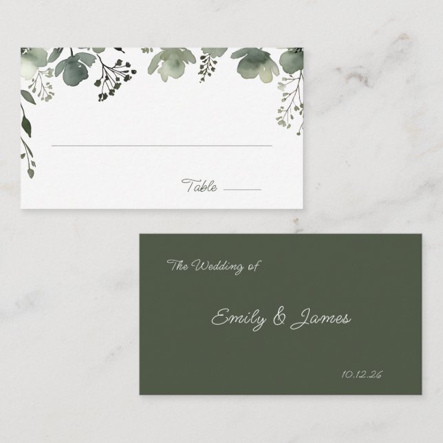 Carte De Placement Olive Floral Wedding (Devant / Derrière)