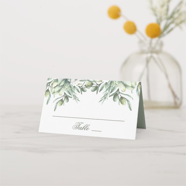 Carte De Placement Olives aquarelles. Jardin d'été mariage italien (Devant)