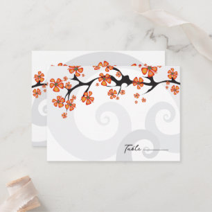 Carte De Placement Orange Hibiscus Fusion Grey Swirl Mariage Tropical