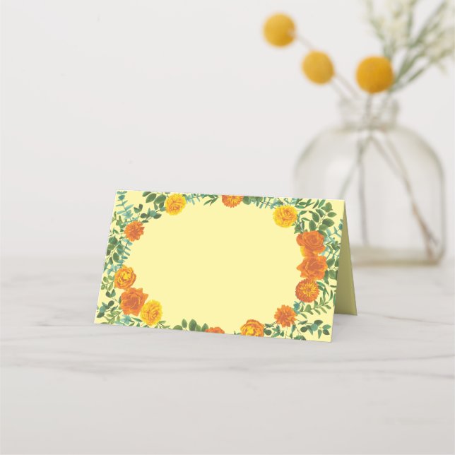 Carte De Placement Orange & Jaune clair Peony & Rose Floral Mariage (Devant)