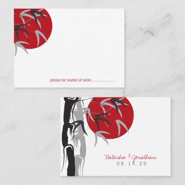 Carte De Placement Oriental Red Sunrise Zen Bamboo Tree Mariage asiat (Devant / Derrière)