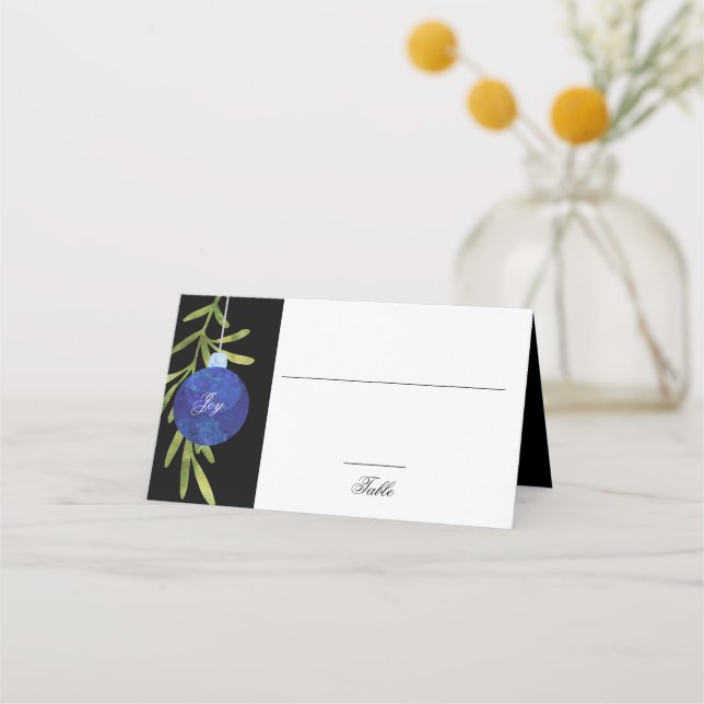 Carte De Placement Ornement de Noël | Bleu | Réception de mariage (Devant)