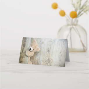 Carte De Placement Ours Cute Stuffé Mur Rustique En Bois