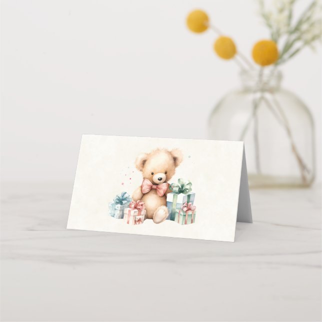 Carte De Placement Ours en peluche mignonne avec cadeaux de Noël (Devant)