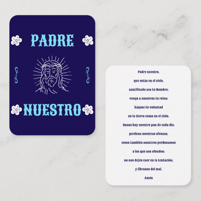 Carte De Placement Padre Nuestro Prayer Card – Spanish Our Father (Devant / Derrière)