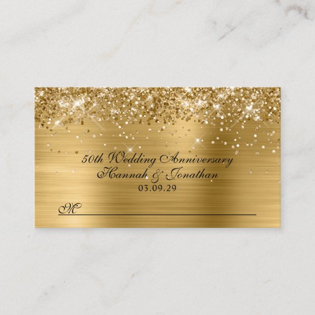 Carte De Placement Pailleté Or 50e Anniversaire de Mariage (Devant)