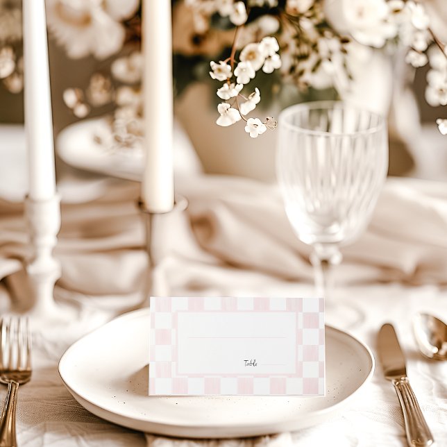 Carte De Placement Painted Pink Checkerboard Pattern Wedding (Créateur téléchargé)