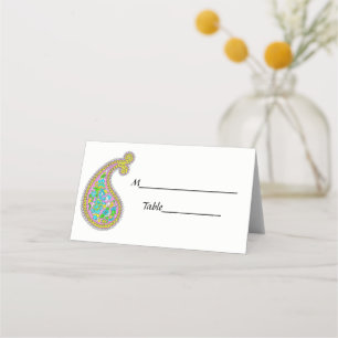 Carte De Placement Paisley Mehndi Motif rose vert Aqua jaune