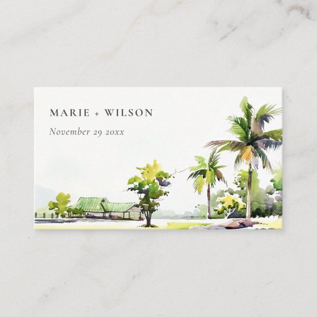 Carte De Placement Palmiers côtiers tropicaux Mariage d'aquarelle (Devant)