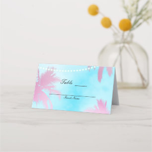 Carte De Placement Palmiers roses ciel bleu & lumières table siège pl