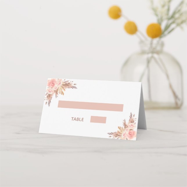Carte De Placement Pampas de douche nuptiale herbe rose or flush flor (Devant)