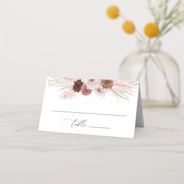 Carte De Placement pampas duvet rose floral plié mariage (Devant)