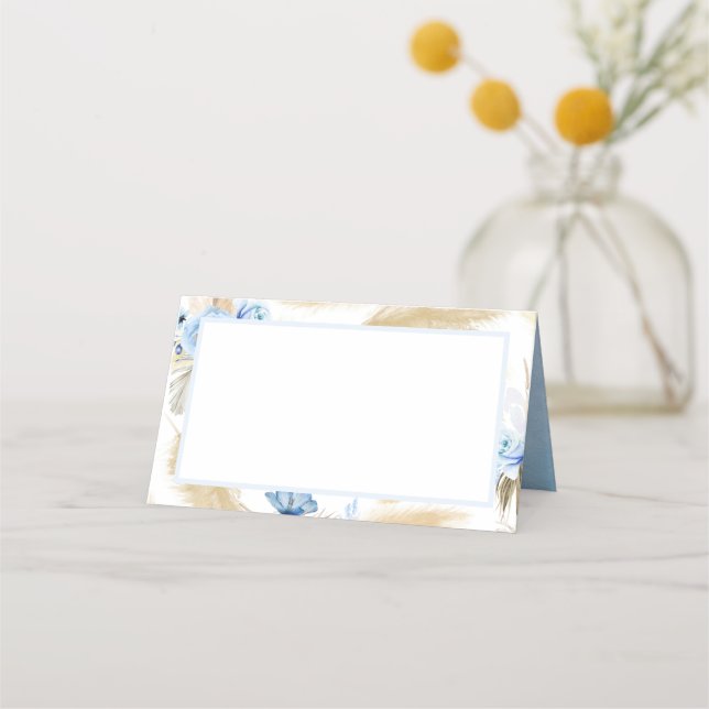 Carte De Placement Pampas Grass Dusty Blue Flowers Mariage (Devant)