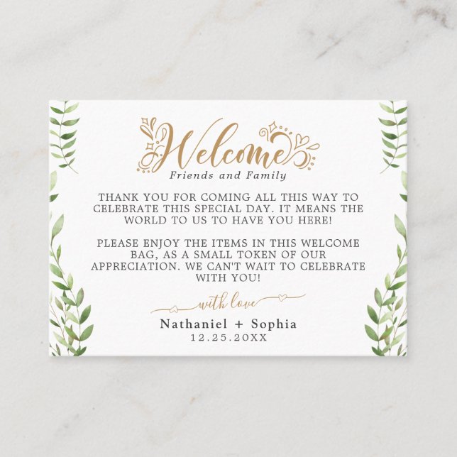 Carte De Placement Panier-cadeau de bienvenue avec feuillage doré et  (Devant)