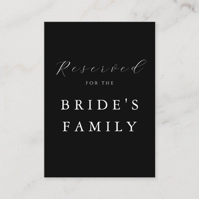 Carte De Placement Panneau de mariage réservé minimaliste noir modern (Devant)