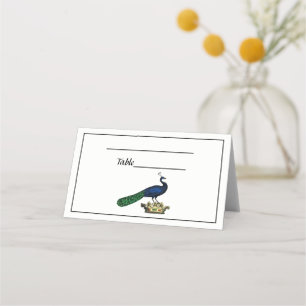 Carte De Placement Paon stylisé vintage héraldique sur couronne C